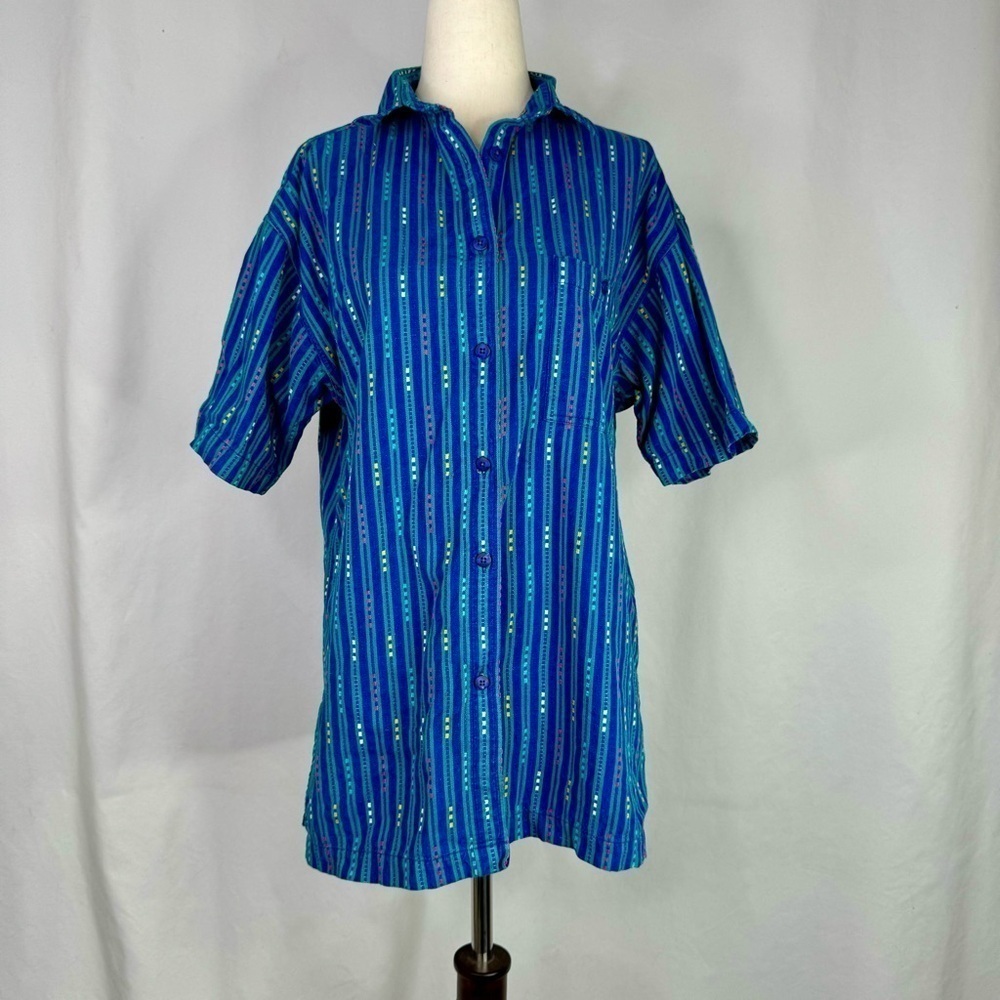 Vintage Woolrich Woman 90s button-down shirt cotton colorful short sleeve M